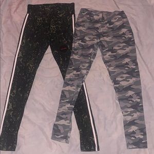 2 pairs of leggings one snake print and camouflage